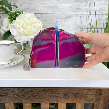 Pink Dyed Brazilian Agate Stone Bookends, 5.2" tall & 6.2 lbs #5151-0024 by Brazil Gems - Brazil GemsBrazil GemsPink Dyed Brazilian Agate Stone Bookends, 5.2" tall & 6.2 lbs #5151-0024 by Brazil GemsBookends5151PA-024