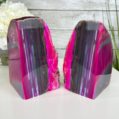 Pink Dyed Brazilian Agate Stone Bookends, 5.2" tall & 6.2 lbs #5151-0024 by Brazil Gems - Brazil GemsBrazil GemsPink Dyed Brazilian Agate Stone Bookends, 5.2" tall & 6.2 lbs #5151-0024 by Brazil GemsBookends5151PA-024