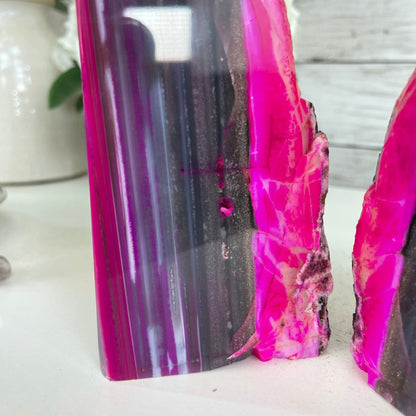 Pink Dyed Brazilian Agate Stone Bookends, 5.2" tall & 6.2 lbs #5151-0024 by Brazil Gems - Brazil GemsBrazil GemsPink Dyed Brazilian Agate Stone Bookends, 5.2" tall & 6.2 lbs #5151-0024 by Brazil GemsBookends5151PA-024
