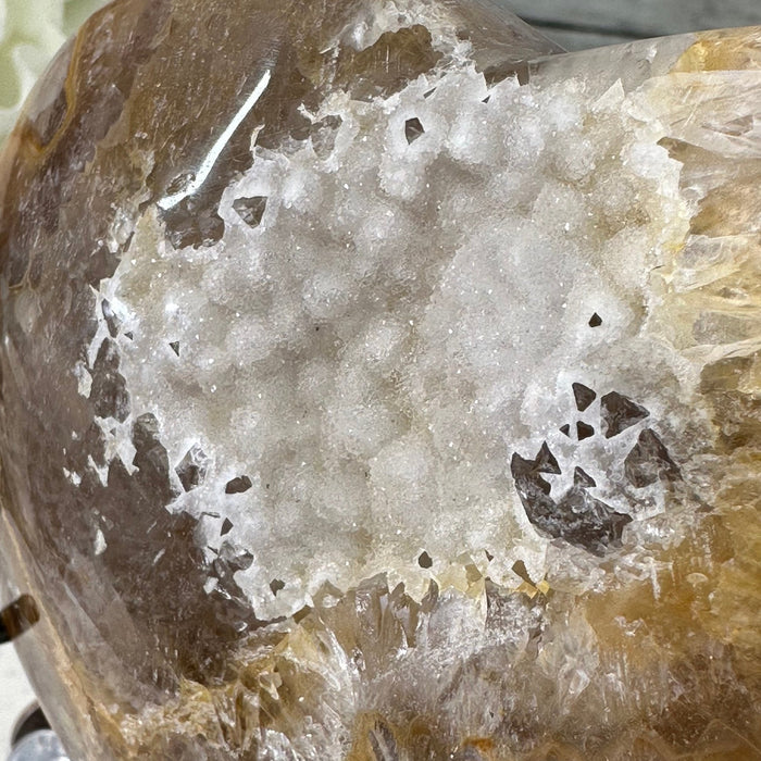 Polished Agate Heart Geode on a Metal Stand, 2.2 lbs & 5.25" Tall, Model #5468-0064 by Brazil Gems - Brazil GemsBrazil GemsPolished Agate Heart Geode on a Metal Stand, 2.2 lbs & 5.25" Tall, Model #5468-0064 by Brazil GemsHearts5468-0064