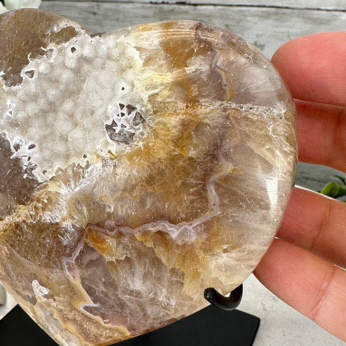 Polished Agate Heart Geode on a Metal Stand, 2.2 lbs & 5.25" Tall, Model #5468-0064 by Brazil Gems - Brazil GemsBrazil GemsPolished Agate Heart Geode on a Metal Stand, 2.2 lbs & 5.25" Tall, Model #5468-0064 by Brazil GemsHearts5468-0064