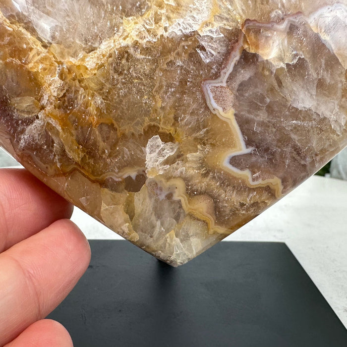 Polished Agate Heart Geode on a Metal Stand, 2.2 lbs & 5.25" Tall, Model #5468-0064 by Brazil Gems - Brazil GemsBrazil GemsPolished Agate Heart Geode on a Metal Stand, 2.2 lbs & 5.25" Tall, Model #5468-0064 by Brazil GemsHearts5468-0064