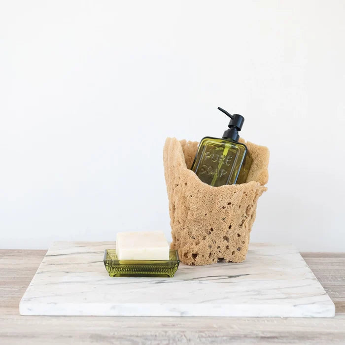 Pressed Glass Soap Dispenser with Pump "PURE SOAP", Olive