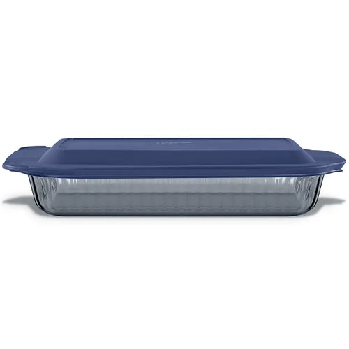 Colors Sculpted Tinted Dreams 9" x 13"Baking Dish with Plastic Cover, Smoke