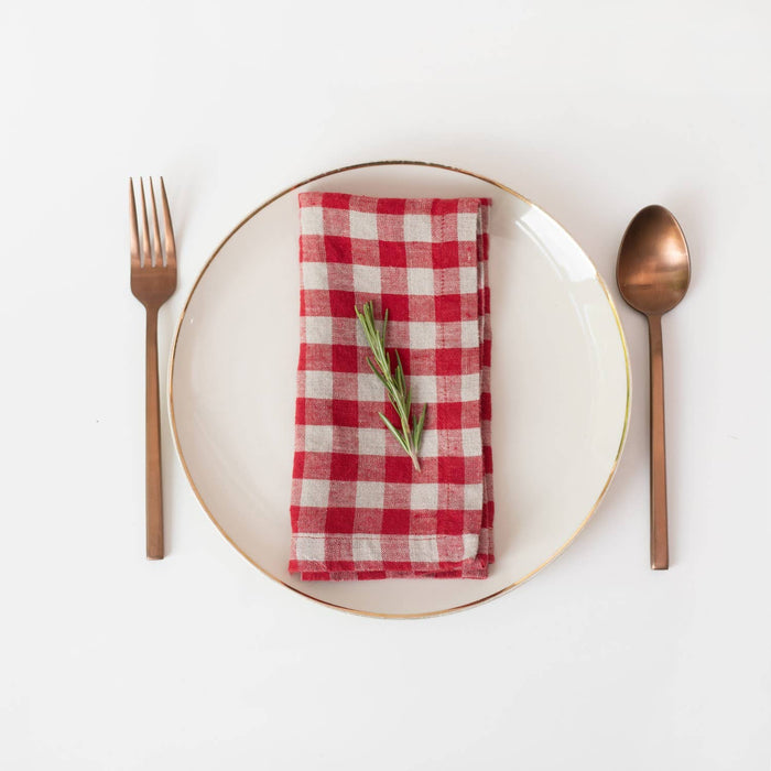Red Gingham Linen Napkins Set of 2
