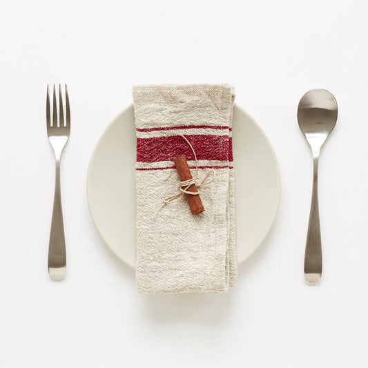 Red Stripe Vintage Linen Napkins Set of 2