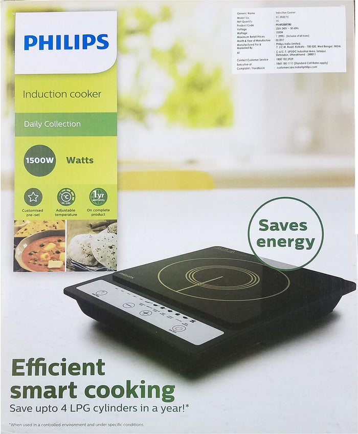 Refurbished PHILIPS 1500 W Induction Cooktop Push Button (Black, Daily Collection 1500-Watt) - HD4920/00-REF