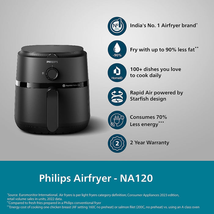 Refurbished Philips 4.2 Litre Airfryer with Rapid Air Technology - NA120/00