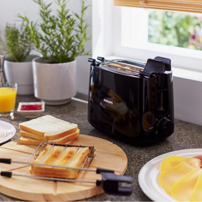 Refurbished Philips 600 Watts 2-Slice Toaster with Integrated Bun Rack Black - HD2583/90