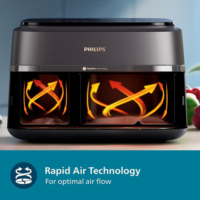 Refurbished Philips 9L Airfryer With Dual Baskets For Full Tray Cooking 8 Preset Menus Na352 00
