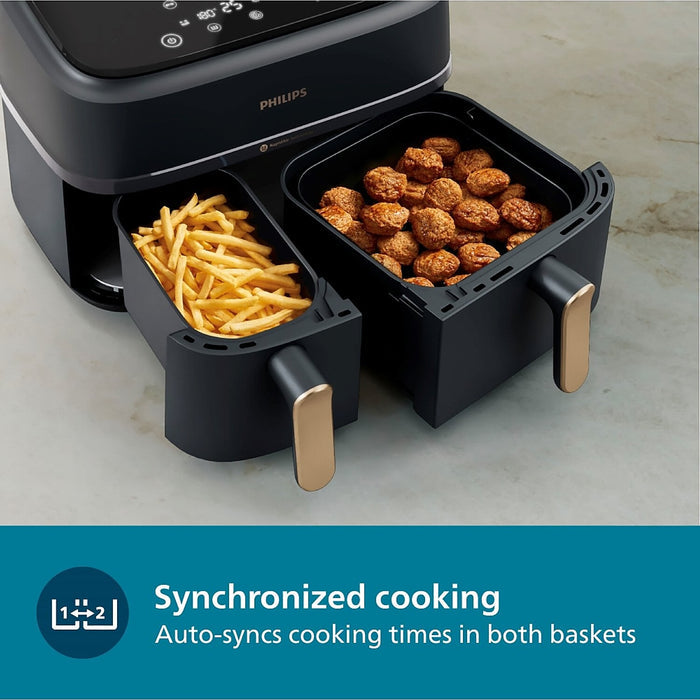 Refurbished Philips 9L Airfryer With Dual Baskets For Full Tray Cooking 8 Preset Menus Na352 00