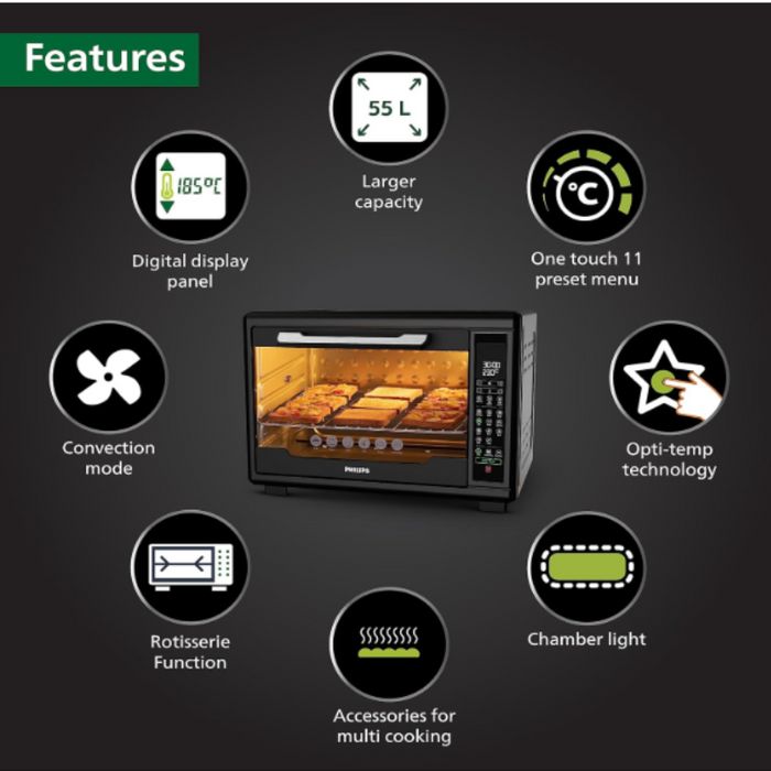 Refurbished Philips Digital Oven Toast Grill 55L With Opti Temp Technology Hd6977 00