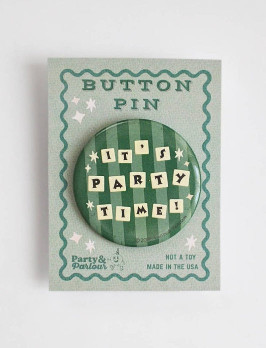 Retro Stripe Party Time Button Pin Badge