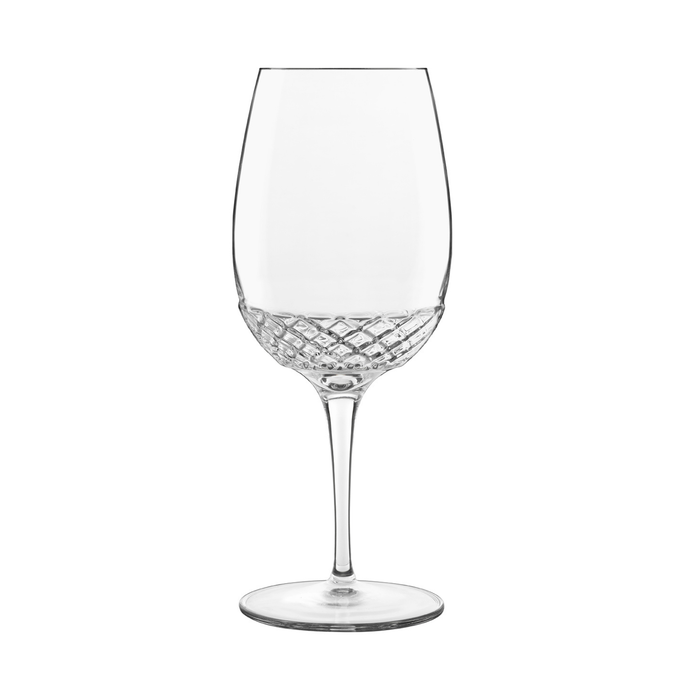 A clear Roma 1960 Wine / Cocktail glass by Luigi Bormioli on a white background