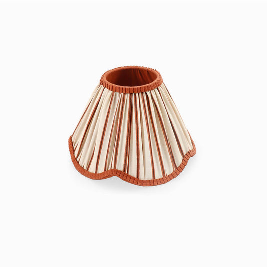 SCALLOPED FABRIC PLEATED LAMPSHADE - BRICK RED SHADOW STRIPE