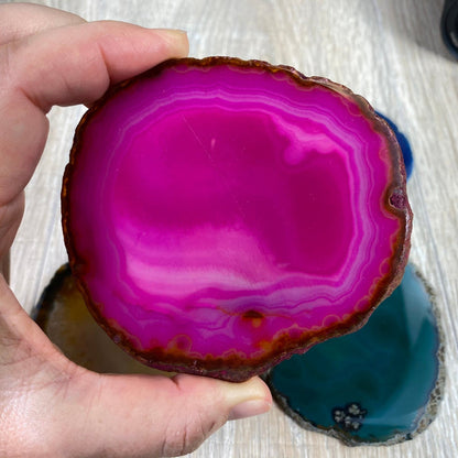 Set of 4 Agate Coasters in Natural, Pink, Green & Blue Dyed color mix, 3.5" to 4.5" each, 4 piece-set Model #5203PINK - Brazil GemsBrazil GemsSet of 4 Agate Coasters in Natural, Pink, Green & Blue Dyed color mix, 3.5" to 4.5" each, 4 piece-set Model #5203PINKCoaster Sets5203PINK