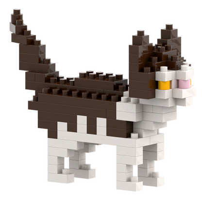 Small Zip Bag Cat by Brixies is a micro-brick kit featuring a 3D cat in brown, white, yellow, and pink. The portable set comes in a handy zip bag and builds a figure with tail raised and detailed eyes and nose.