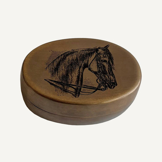 Solid Antiqued Brass Horse Head & Bridle Pill Box | Tabletop