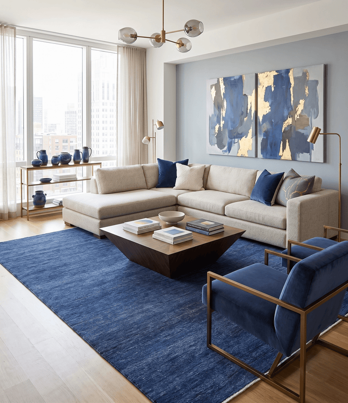 Solid Plane Navy Blue Hand knotted Modern Custom Made wool Area Rug - The Rug Decor