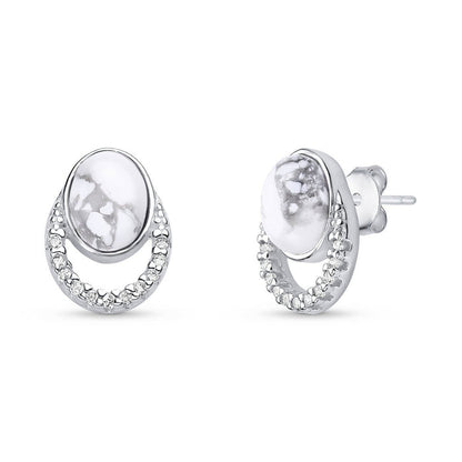 Sterling Silver & Cubic Zirconia Drop Earrings w/ Oval Natural Gemstones - Brazil GemsBrazil GemsSterling Silver & Cubic Zirconia Drop Earrings w/ Oval Natural GemstonesEarrings11SS9169 - 114