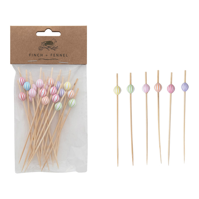 Striped Ball Bamboo Picks (Set of 50)