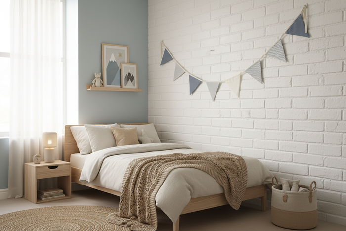 Striped Blue linen pennant garland
