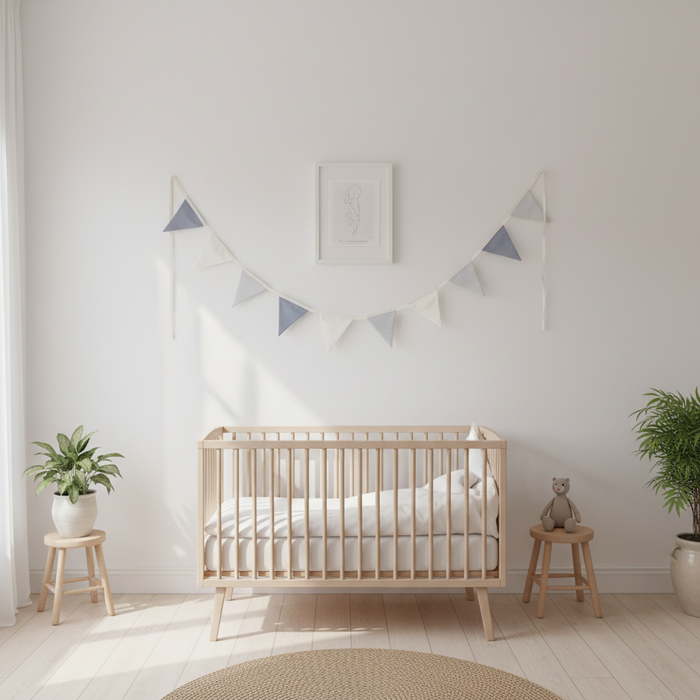 Striped Blue linen pennant garland