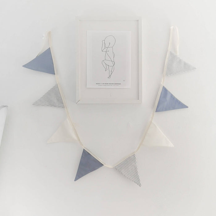 Striped Blue linen pennant garland