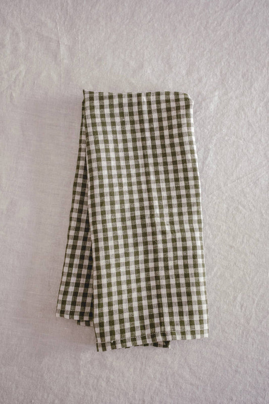 Tea Towel - Mini Gingham Check in Olive Green