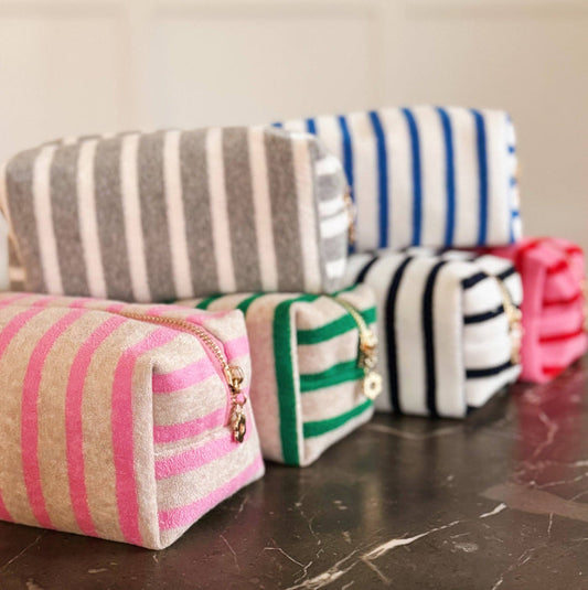 Terry Cloth Striped Cosmetic Case