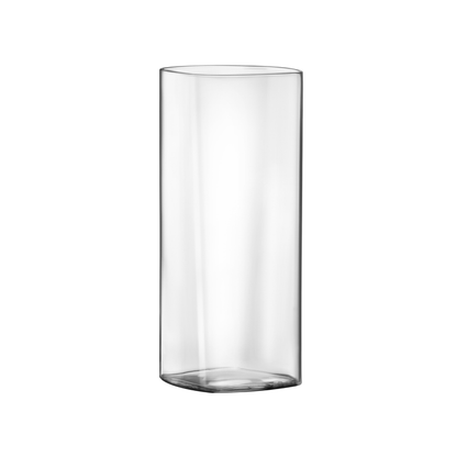 A clear Top Class Square Beverage Highball glass by Luigi Bormioli on a white background