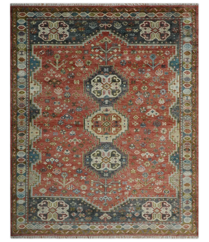 Traditional floral Rust, Charcoal and Beige Mamluk design Custom Made wool Area Rug - The Rug Decor