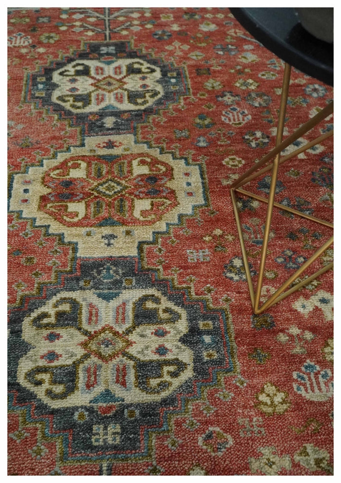 Traditional floral Rust, Charcoal and Beige Mamluk design Custom Made wool Area Rug - The Rug Decor