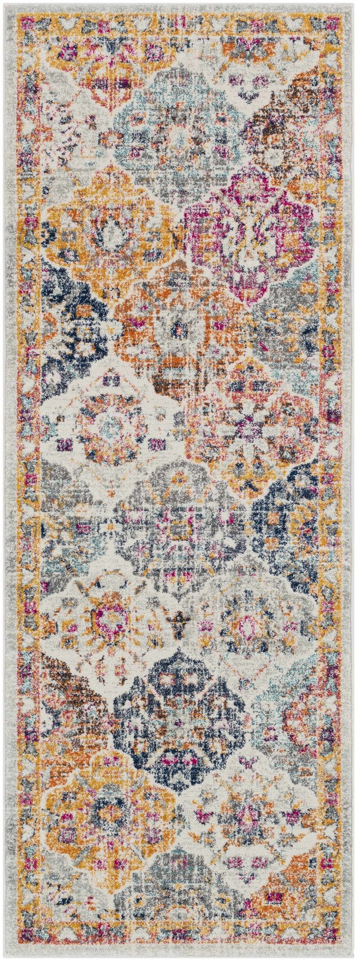 Vibrant Colorful Pink, Gold, Aqua and Blue Traditional Ikat Pattern Area Rug - The Rug Decor