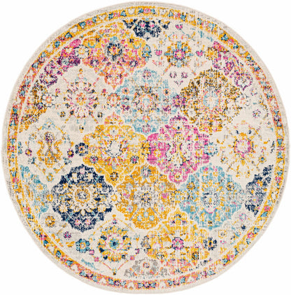 Vibrant Colorful Pink, Gold, Aqua and Blue Traditional Ikat Pattern Area Rug - The Rug Decor