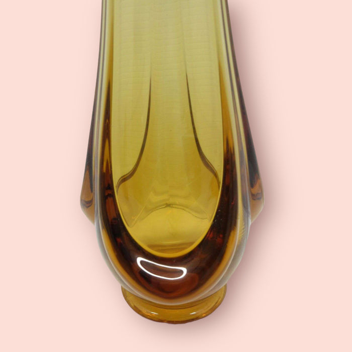 Viking Glass 20.5” Epic Drape Amber Swung Vase Vintage