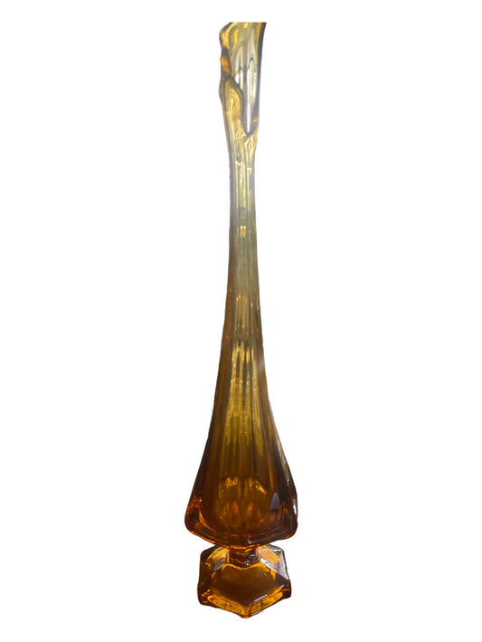Viking Glass Amber 14.5” 6 Panel Mid Century Modern Vintage Vase