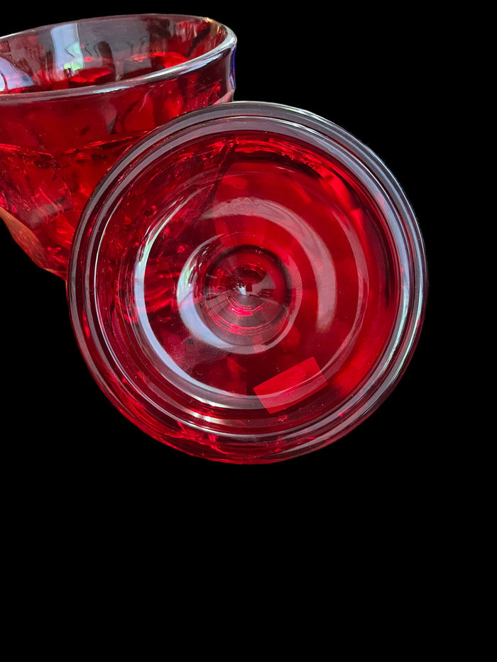 Viking Glass Red Mid Century Georgian Cream and Sugar w/ Lid