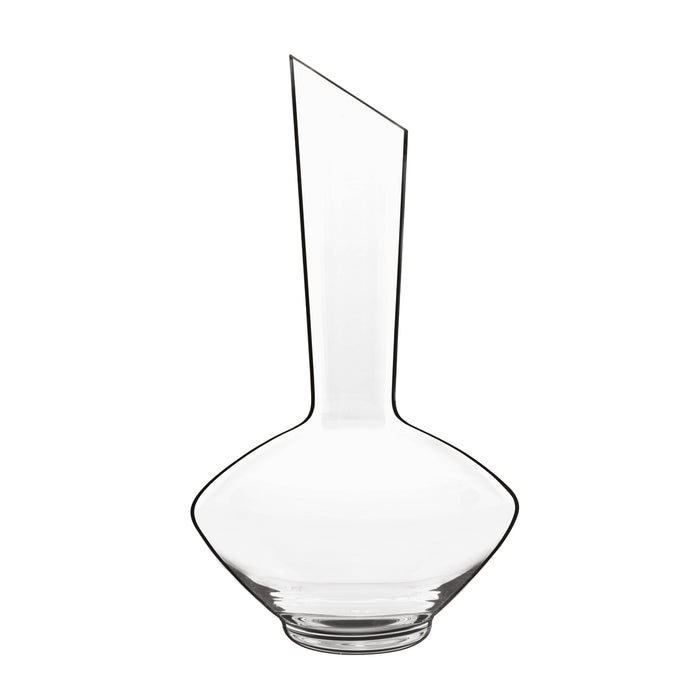 A clear Vinea glass wine decanter with a narrow neck and a wide base, designed for oxygenating and serving wine on a white background