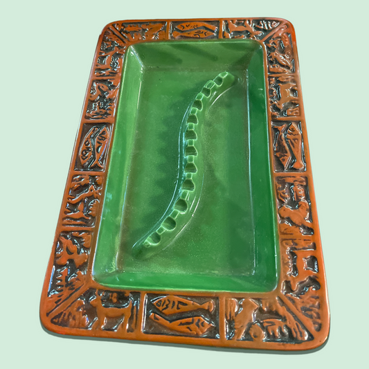 Vintage 11" Ashtray in Dark Green  - Mid Century Modern Boho MCM