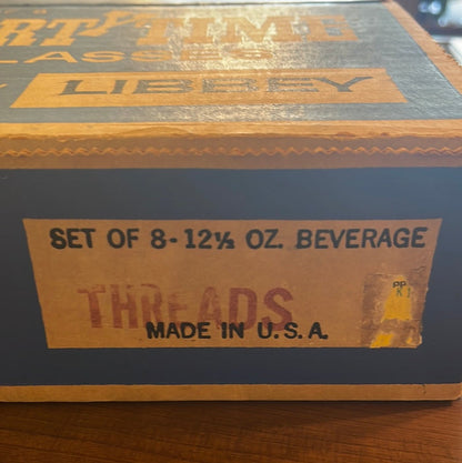 Vintage 8 1/2 oz Libbey Party Time Glasses in the THREADS Pattern NEW Set of 8
