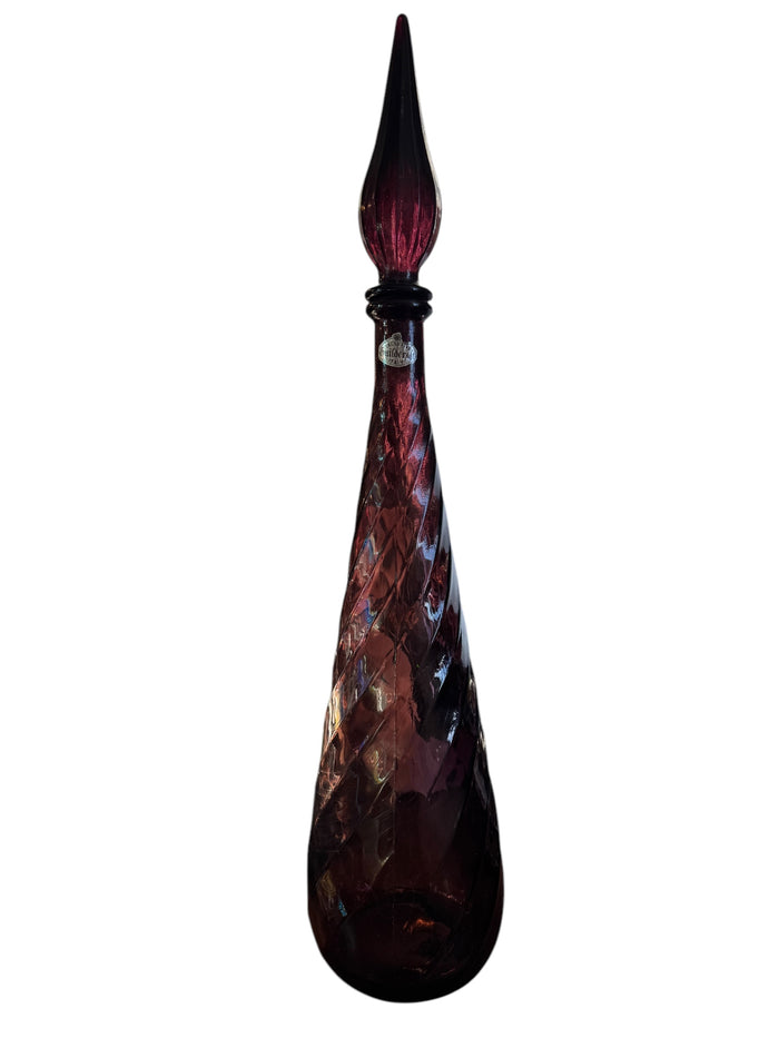 Vintage Amethyst Purple Empoli Italy Glass 22" Genie Bottle Mid Century Modern
