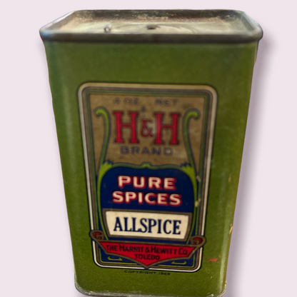 Vintage H&H Pure Spices Large AllSpice Tin Harnit and Hewitt Co Toledo OH 4oz