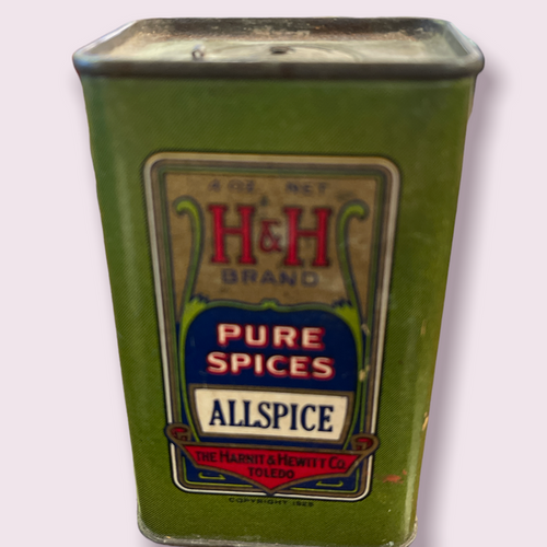 Vintage H&H Pure Spices Large AllSpice Tin Harnit and Hewitt Co Toledo OH 4oz
