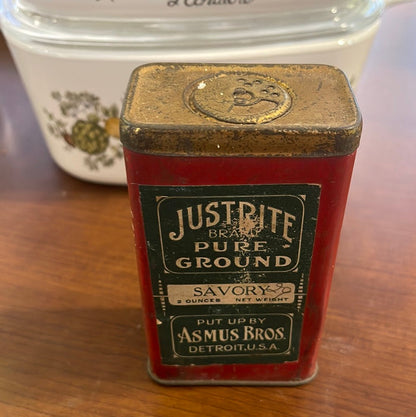 Vintage Just Rite Savory Spice Tin Detroit MI 2oz Asmus Bros.