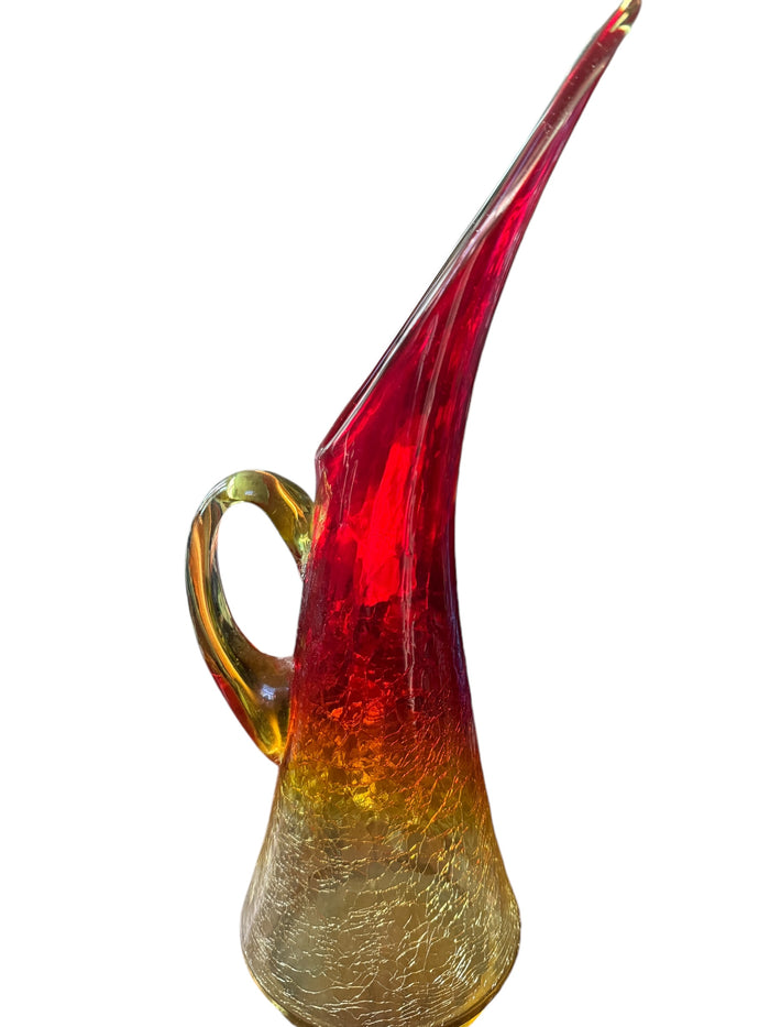 Vintage Kanawha Stretch Long Spout 14” Glass Pitcher Vase Amberina
