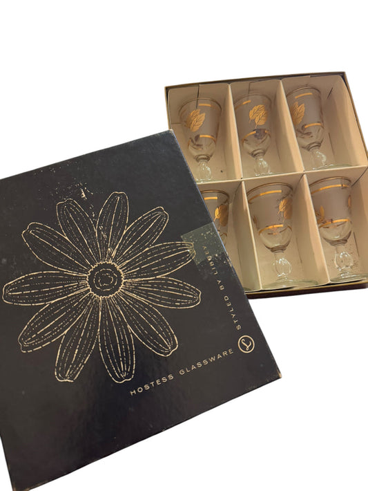 Vintage Libbey Golden Leaf 1oz Cordial Shot Glass Set of 6 NEW IN BOX