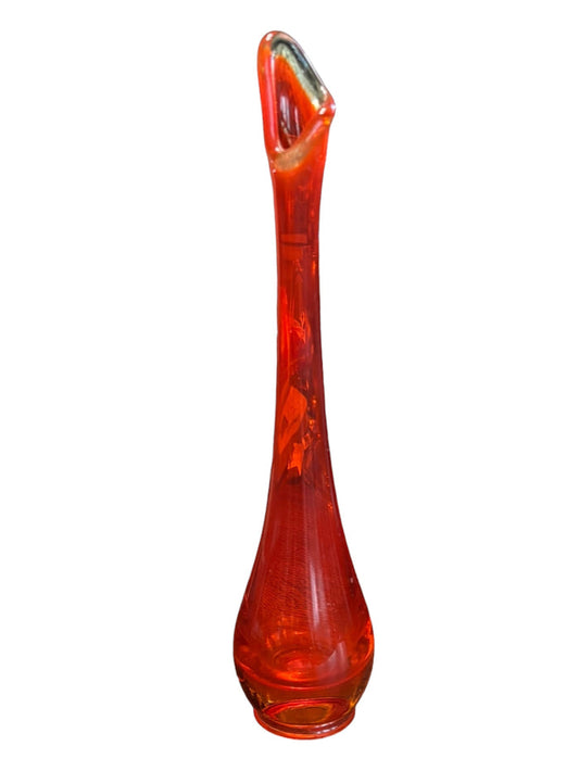 MCM Vintage Viking Persimmon Glass Bud Vase 11”