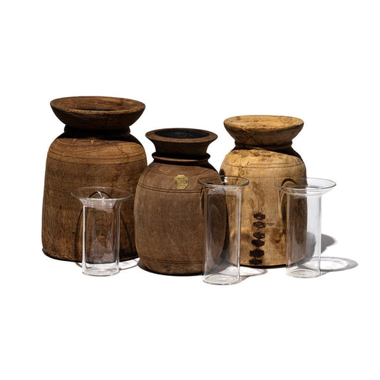 Vintage Wooden Pot w/ Glass Cylinder