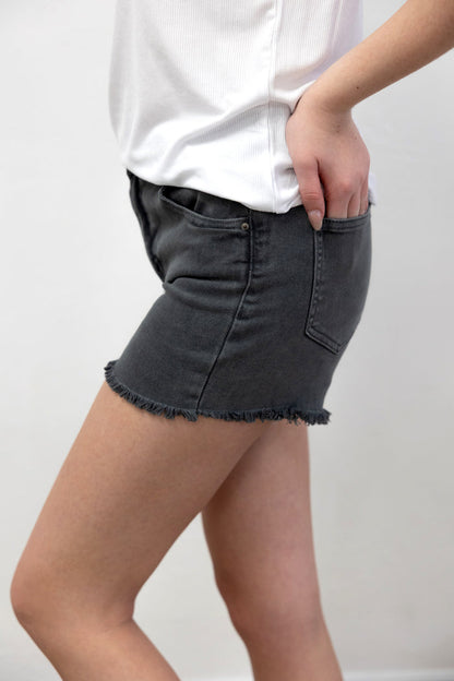 Washed Fray Cut Off Hem Shorts Ash Black